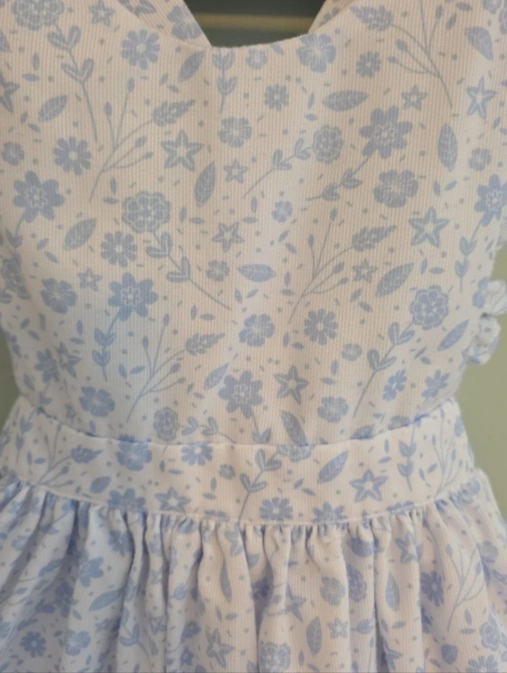 Smockingbird 4 Or 4t White Blue Pinafore Floral Ruffle Dress